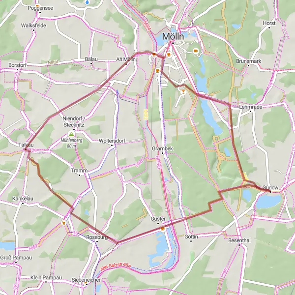 Map miniature of "Gudow - Breitenfelde Gravel Route" cycling inspiration in Schleswig-Holstein, Germany. Generated by Tarmacs.app cycling route planner