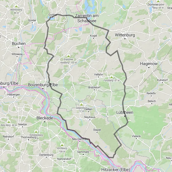 Map miniature of "Gudow to Lübtheen Loop" cycling inspiration in Schleswig-Holstein, Germany. Generated by Tarmacs.app cycling route planner