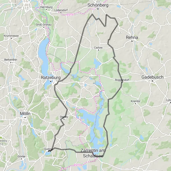 Map miniature of "Gudow - Zarrentin am Schaalsee Cycling Route" cycling inspiration in Schleswig-Holstein, Germany. Generated by Tarmacs.app cycling route planner