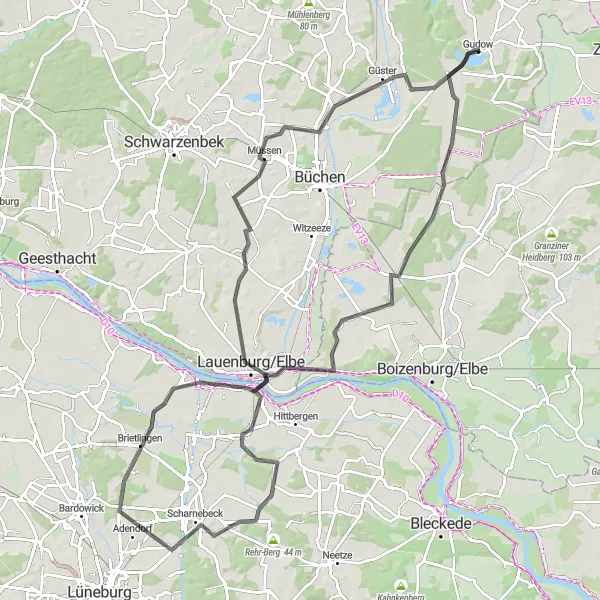 Map miniature of "Gudow - Lüdersburg Cycling Route" cycling inspiration in Schleswig-Holstein, Germany. Generated by Tarmacs.app cycling route planner