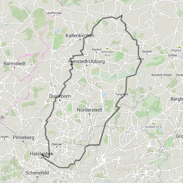 Karten-Miniaturansicht der Radinspiration "Wälder zwischen Oersdorf und Landebahn" in Schleswig-Holstein, Germany. Erstellt vom Tarmacs.app-Routenplaner für Radtouren