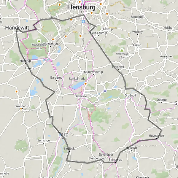 Karten-Miniaturansicht der Radinspiration "Rundweg von Handewitt nach Flensburg" in Schleswig-Holstein, Germany. Erstellt vom Tarmacs.app-Routenplaner für Radtouren