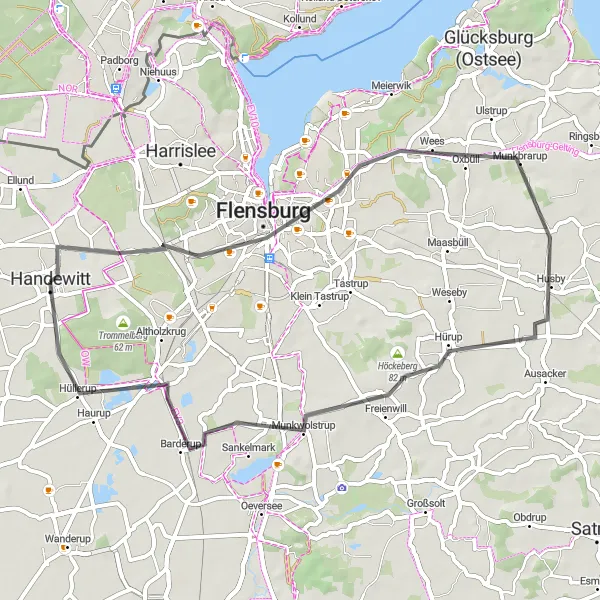 Karten-Miniaturansicht der Radinspiration "Küstenrundtour nach Husby" in Schleswig-Holstein, Germany. Erstellt vom Tarmacs.app-Routenplaner für Radtouren