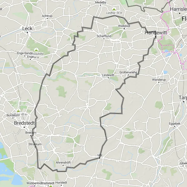 Map miniature of "Country Roads Adventure" cycling inspiration in Schleswig-Holstein, Germany. Generated by Tarmacs.app cycling route planner