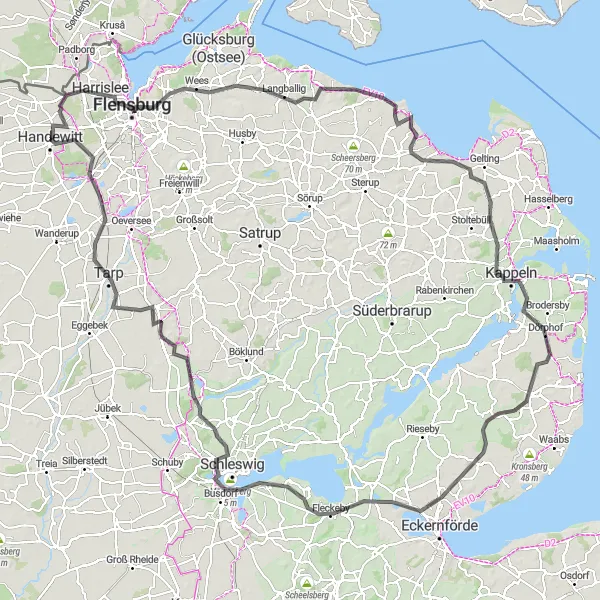 Karten-Miniaturansicht der Radinspiration "Via Flensburg nach Kappeln" in Schleswig-Holstein, Germany. Erstellt vom Tarmacs.app-Routenplaner für Radtouren