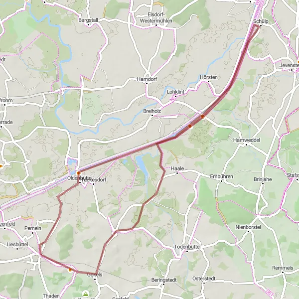 Map miniature of "Hanerau-Hademarschen Gravel Loop" cycling inspiration in Schleswig-Holstein, Germany. Generated by Tarmacs.app cycling route planner