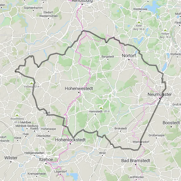 Karten-Miniaturansicht der Radinspiration "Rundtour durch Ellerdorf und Neumünster" in Schleswig-Holstein, Germany. Erstellt vom Tarmacs.app-Routenplaner für Radtouren