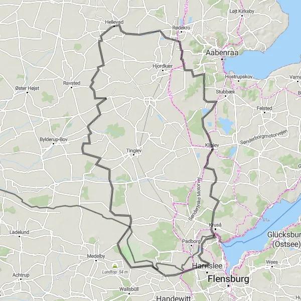 Karten-Miniaturansicht der Radinspiration "Durch die grüne Landschaft von Hellevad" in Schleswig-Holstein, Germany. Erstellt vom Tarmacs.app-Routenplaner für Radtouren