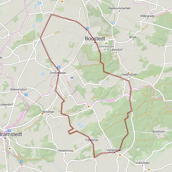 Map miniature of "Großenaspe- Boostedt Loop" cycling inspiration in Schleswig-Holstein, Germany. Generated by Tarmacs.app cycling route planner