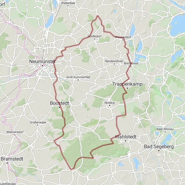 Map miniature of "Boostedt - Ruhwinkel Loop" cycling inspiration in Schleswig-Holstein, Germany. Generated by Tarmacs.app cycling route planner