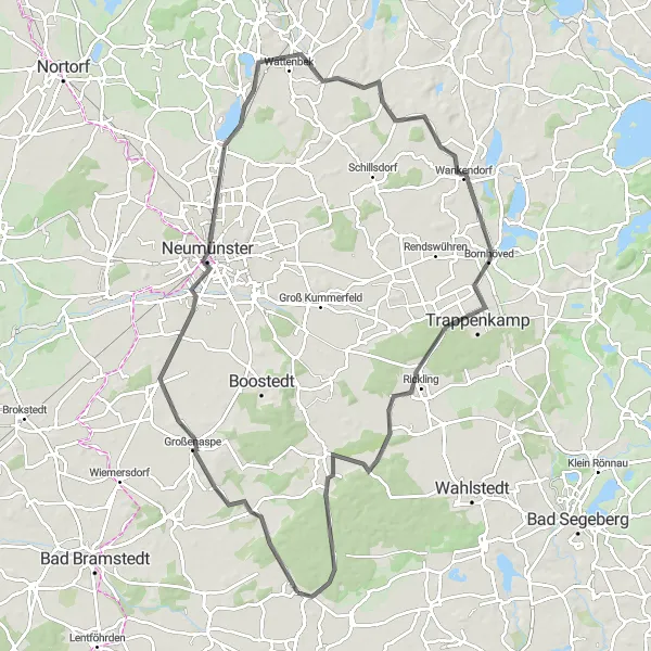 Karten-Miniaturansicht der Radinspiration "Durch die grüne Landschaft von Neumünster" in Schleswig-Holstein, Germany. Erstellt vom Tarmacs.app-Routenplaner für Radtouren