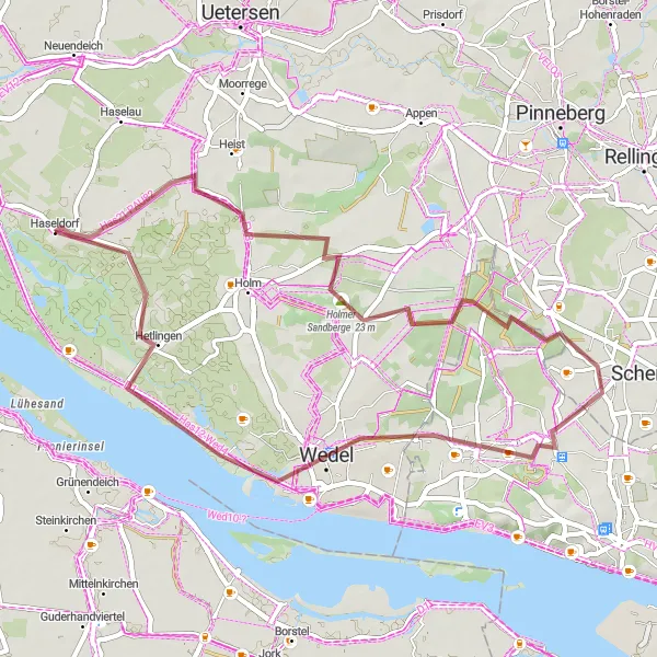 Karten-Miniaturansicht der Radinspiration "Holmer Sandberge und Hetlingen Entdeckung" in Schleswig-Holstein, Germany. Erstellt vom Tarmacs.app-Routenplaner für Radtouren