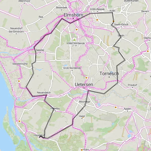 Map miniature of "The Uetersen Riverside Ride" cycling inspiration in Schleswig-Holstein, Germany. Generated by Tarmacs.app cycling route planner