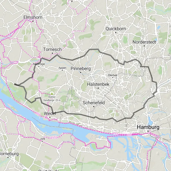 Karten-Miniaturansicht der Radinspiration "Uetersen-Rundtour" in Schleswig-Holstein, Germany. Erstellt vom Tarmacs.app-Routenplaner für Radtouren
