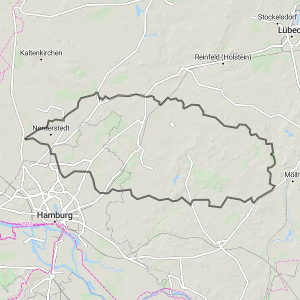 Map miniature of "The Challenging Circuit" cycling inspiration in Schleswig-Holstein, Germany. Generated by Tarmacs.app cycling route planner