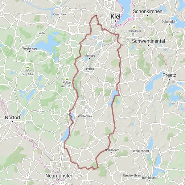 Map miniature of "The Gravel Adventure: Through Hassee and Brommerberg" cycling inspiration in Schleswig-Holstein, Germany. Generated by Tarmacs.app cycling route planner