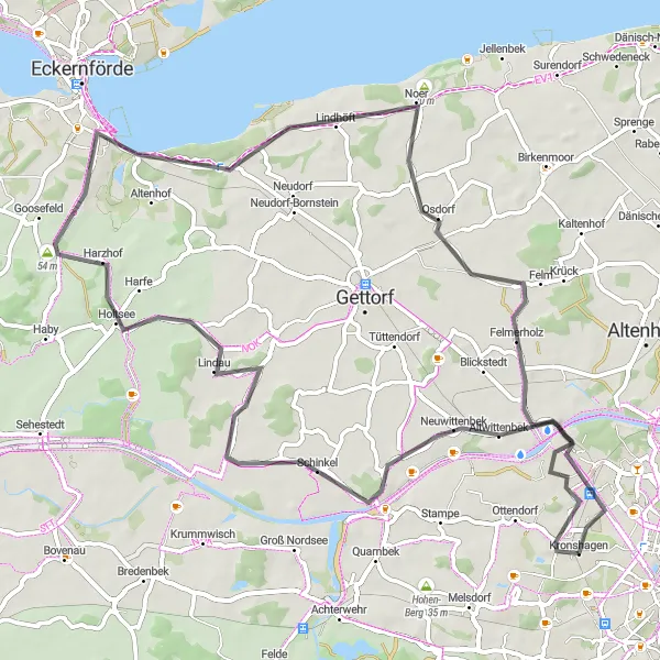 Map miniature of "Exploring Coastal Roadways" cycling inspiration in Schleswig-Holstein, Germany. Generated by Tarmacs.app cycling route planner