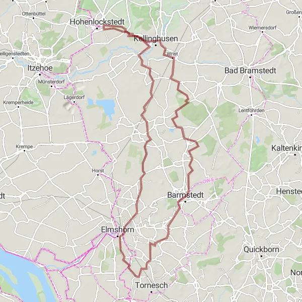 Map miniature of "Gravel Adventures in Barmstedt and Elmshorn" cycling inspiration in Schleswig-Holstein, Germany. Generated by Tarmacs.app cycling route planner