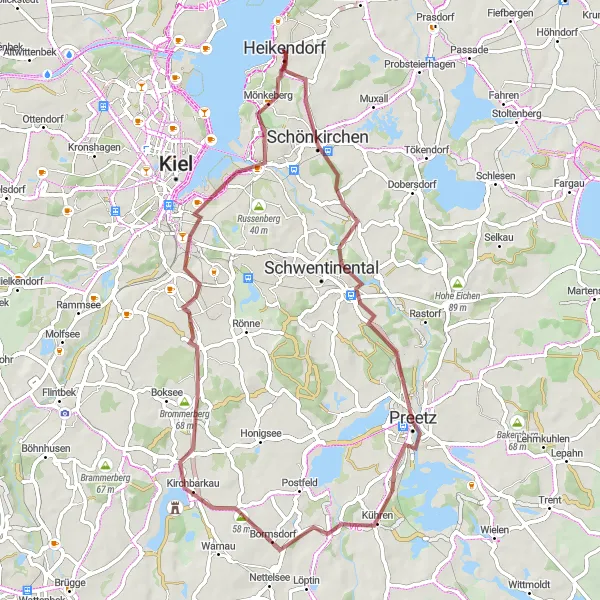 Map miniature of "Gravel Adventure through Schönkirchen and Mönkeberg" cycling inspiration in Schleswig-Holstein, Germany. Generated by Tarmacs.app cycling route planner