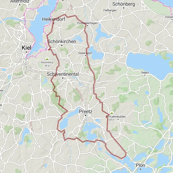 Karten-Miniaturansicht der Radinspiration "Dobersdorf Natur und Kultur Gravel Tour" in Schleswig-Holstein, Germany. Erstellt vom Tarmacs.app-Routenplaner für Radtouren