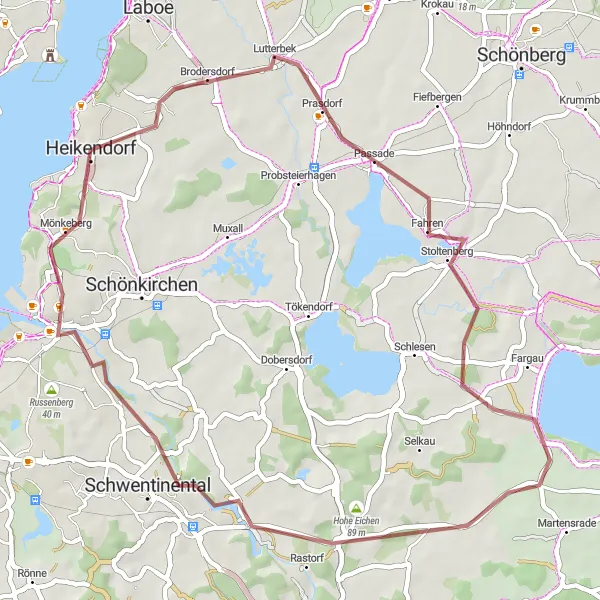 Map miniature of "Countryside Gravel" cycling inspiration in Schleswig-Holstein, Germany. Generated by Tarmacs.app cycling route planner