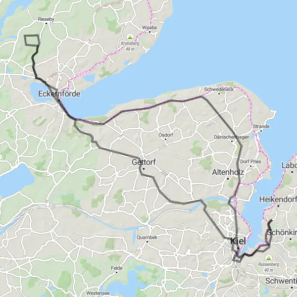 Map miniature of "Challenging Ride with Scenic Delights" cycling inspiration in Schleswig-Holstein, Germany. Generated by Tarmacs.app cycling route planner