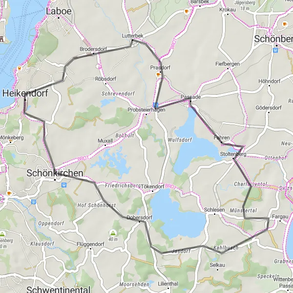 Map miniature of "Picturesque Ride through Prasdorf and Stoltenberg" cycling inspiration in Schleswig-Holstein, Germany. Generated by Tarmacs.app cycling route planner