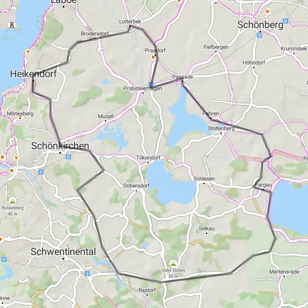 Map miniature of "Countryside Tour through Fahren and Hohe Eichen" cycling inspiration in Schleswig-Holstein, Germany. Generated by Tarmacs.app cycling route planner