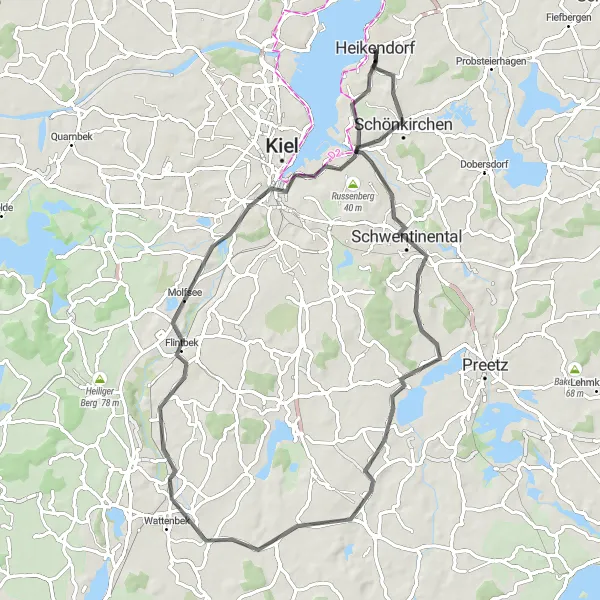 Karten-Miniaturansicht der Radinspiration "Kiel und Umgebung Rundfahrt" in Schleswig-Holstein, Germany. Erstellt vom Tarmacs.app-Routenplaner für Radtouren