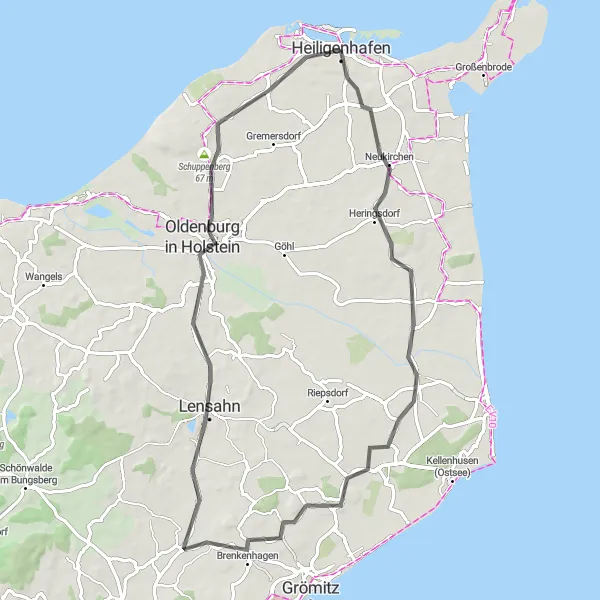 Map miniature of "The Coastal Retreat" cycling inspiration in Schleswig-Holstein, Germany. Generated by Tarmacs.app cycling route planner