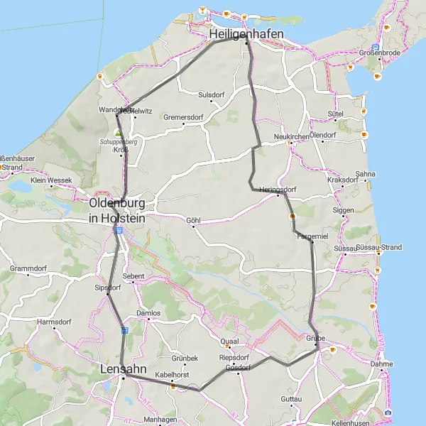 Map miniature of "Tranquil Coastal Charm" cycling inspiration in Schleswig-Holstein, Germany. Generated by Tarmacs.app cycling route planner