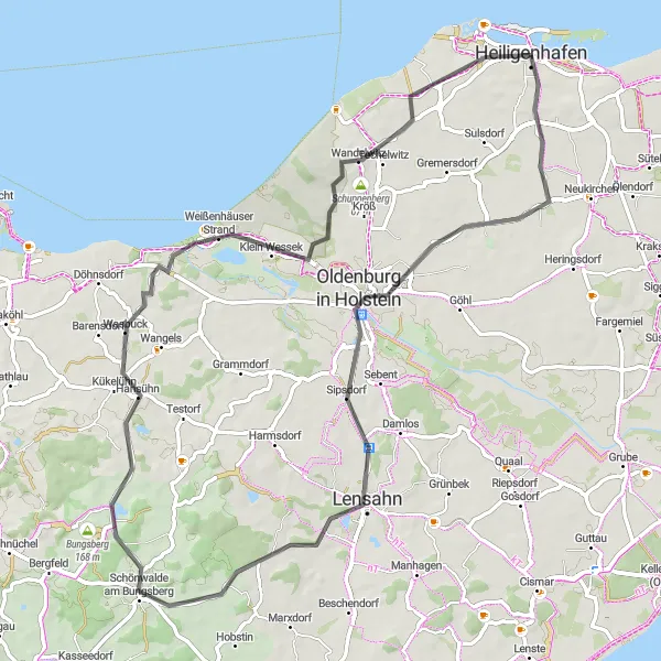 Map miniature of "Hinterland Adventure" cycling inspiration in Schleswig-Holstein, Germany. Generated by Tarmacs.app cycling route planner