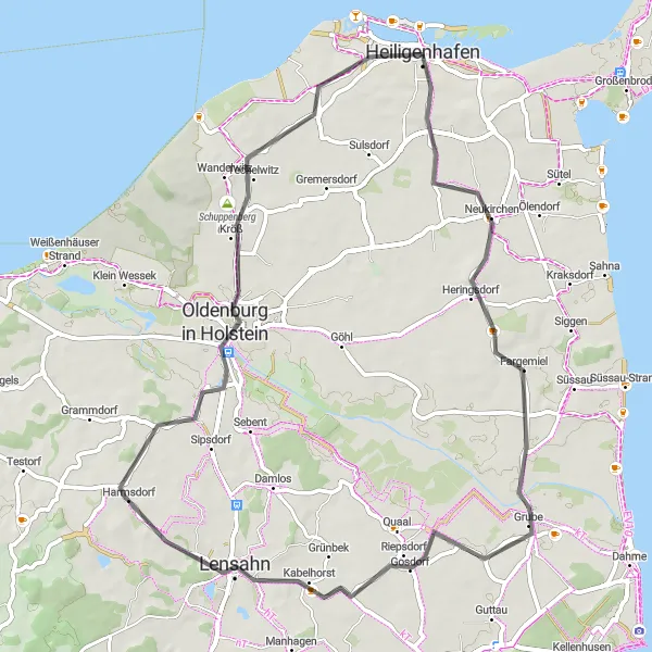 Map miniature of "The Coastal Trail" cycling inspiration in Schleswig-Holstein, Germany. Generated by Tarmacs.app cycling route planner