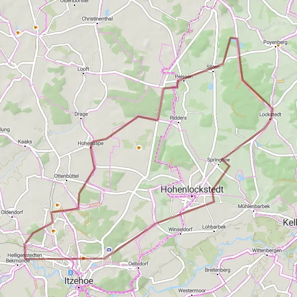 Map miniature of "Heiligenstedten and Silzen Gravel Adventure" cycling inspiration in Schleswig-Holstein, Germany. Generated by Tarmacs.app cycling route planner