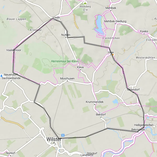 Map miniature of "Heiligenstedten and Huje Scenic Road Loop" cycling inspiration in Schleswig-Holstein, Germany. Generated by Tarmacs.app cycling route planner