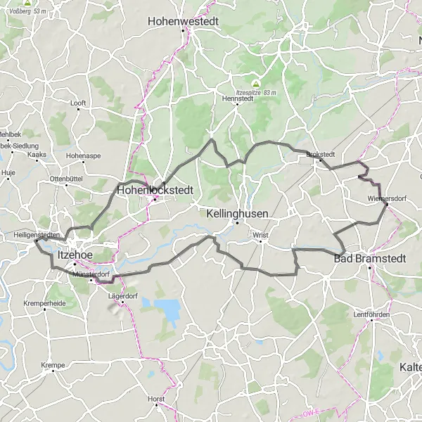 Map miniature of "The Heiligenstedten to Itzehoe Loop" cycling inspiration in Schleswig-Holstein, Germany. Generated by Tarmacs.app cycling route planner