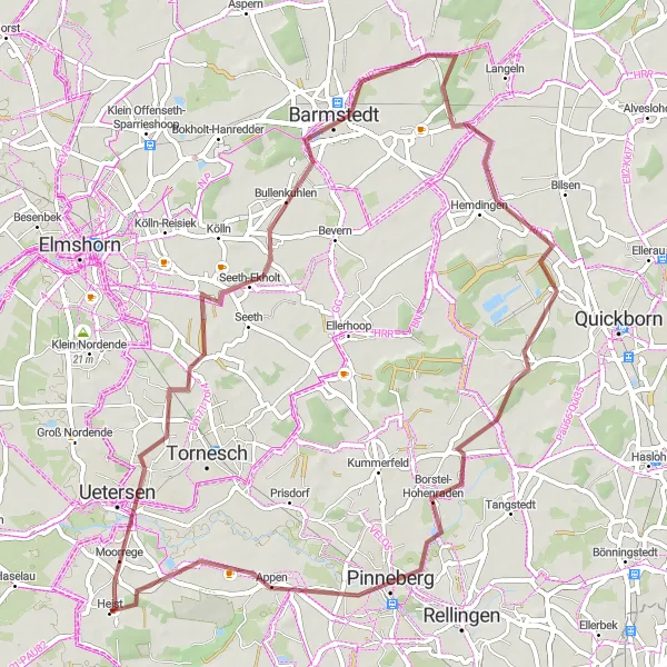 Map miniature of "Gravel Adventure: Uetersen to Pinneberg" cycling inspiration in Schleswig-Holstein, Germany. Generated by Tarmacs.app cycling route planner