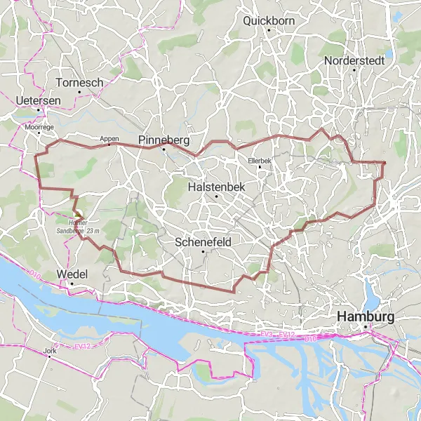 Karten-Miniaturansicht der Radinspiration "Von Pinneberg bis Heist: Durch idyllische Landschaften" in Schleswig-Holstein, Germany. Erstellt vom Tarmacs.app-Routenplaner für Radtouren