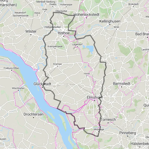 Karten-Miniaturansicht der Radinspiration "Die Elbmarsch-Radtour" in Schleswig-Holstein, Germany. Erstellt vom Tarmacs.app-Routenplaner für Radtouren