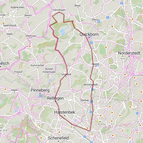 Map miniature of "Hemdingen Gravel Route" cycling inspiration in Schleswig-Holstein, Germany. Generated by Tarmacs.app cycling route planner