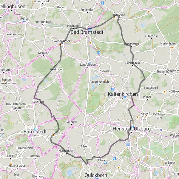 Map miniature of "Hitzhusen-Hasenmoor-Oersdorf Loop" cycling inspiration in Schleswig-Holstein, Germany. Generated by Tarmacs.app cycling route planner