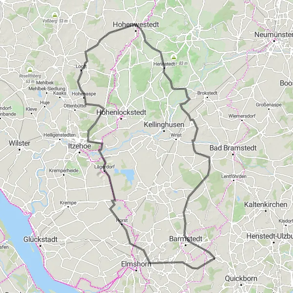 Map miniature of "The North Country Loop" cycling inspiration in Schleswig-Holstein, Germany. Generated by Tarmacs.app cycling route planner