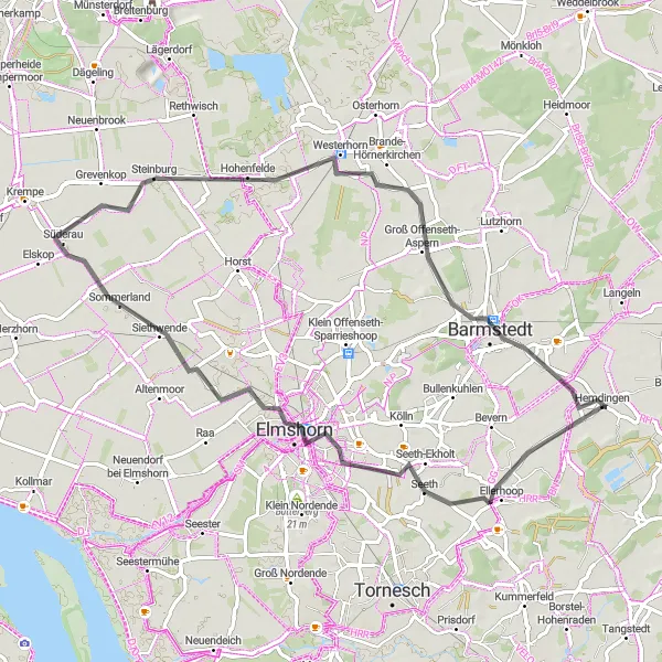 Map miniature of "Hemdingen Road Route" cycling inspiration in Schleswig-Holstein, Germany. Generated by Tarmacs.app cycling route planner