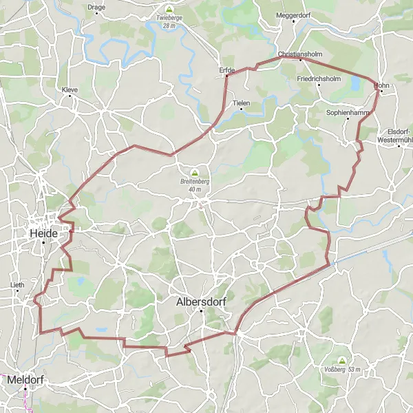 Map miniature of "The Gravel Galore: Erfde and Meldorfer Moor" cycling inspiration in Schleswig-Holstein, Germany. Generated by Tarmacs.app cycling route planner