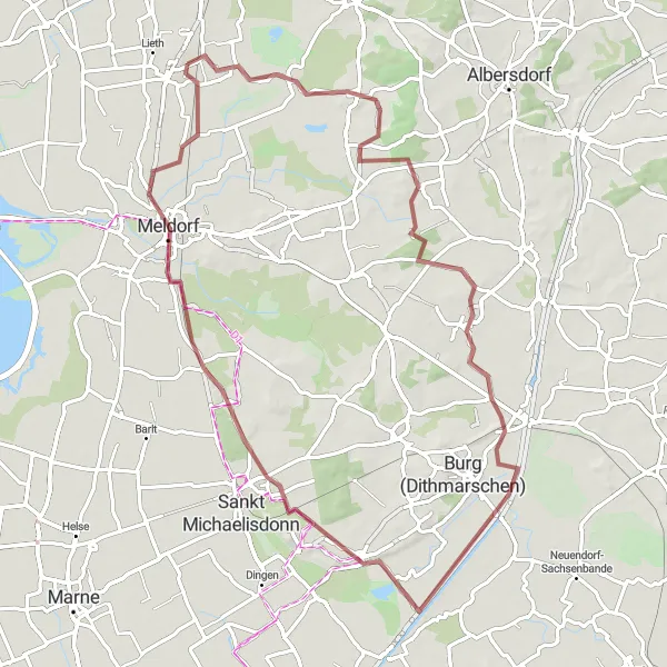 Map miniature of "Discovering Meldorf's Delectable Charm" cycling inspiration in Schleswig-Holstein, Germany. Generated by Tarmacs.app cycling route planner