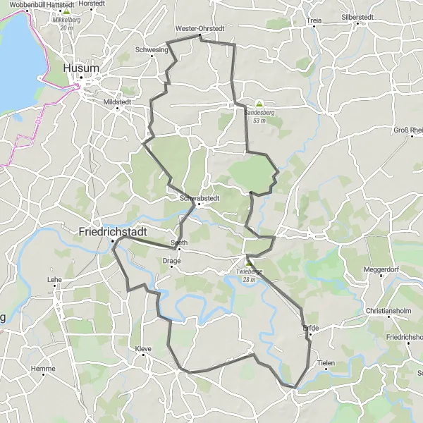 Karten-Miniaturansicht der Radinspiration "Friedrichstadt und Delve Rundtour" in Schleswig-Holstein, Germany. Erstellt vom Tarmacs.app-Routenplaner für Radtouren