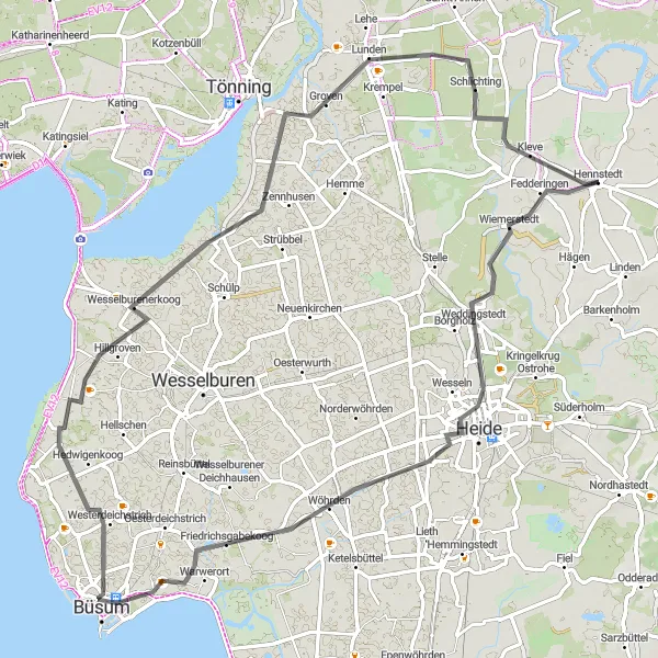 Map miniature of "Coastal Delight" cycling inspiration in Schleswig-Holstein, Germany. Generated by Tarmacs.app cycling route planner