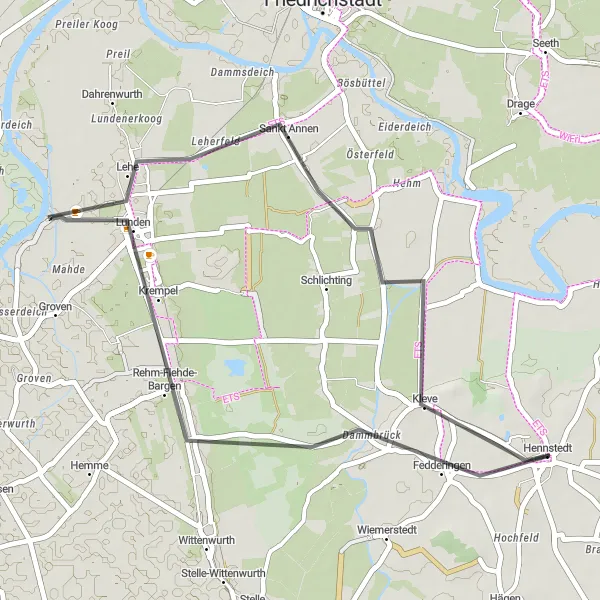 Karten-Miniaturansicht der Radinspiration "Fedderingen und Kleve Rundtour" in Schleswig-Holstein, Germany. Erstellt vom Tarmacs.app-Routenplaner für Radtouren