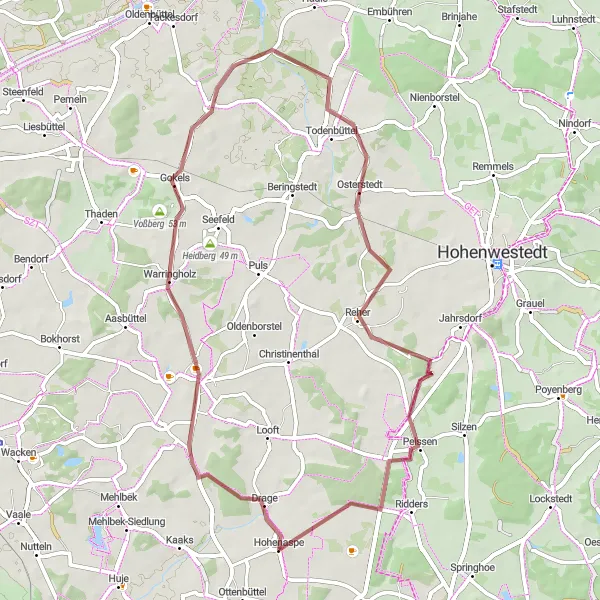 Map miniature of "Kaisborstel Gravel Loop" cycling inspiration in Schleswig-Holstein, Germany. Generated by Tarmacs.app cycling route planner