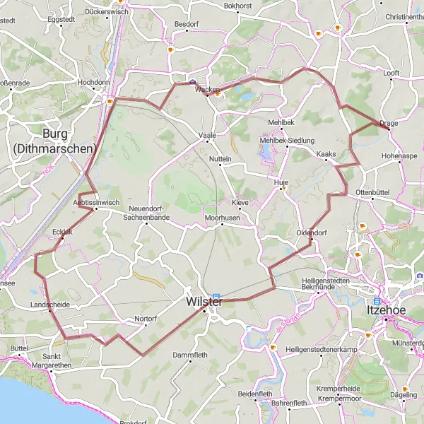 Map miniature of "Hohenaspe Gravel Adventure" cycling inspiration in Schleswig-Holstein, Germany. Generated by Tarmacs.app cycling route planner